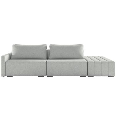 Sofá Ilha Modulado Puff Lateral Base Madeira Milos 252cm Linho Cinza Claro G33 - Gran Belo