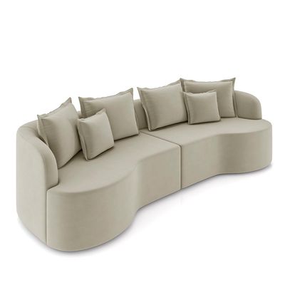Sofá Living Decorativo Salinas 3 Lugares com Almofadas 230cm Modulado Veludo Bege G33 - Gran Belo