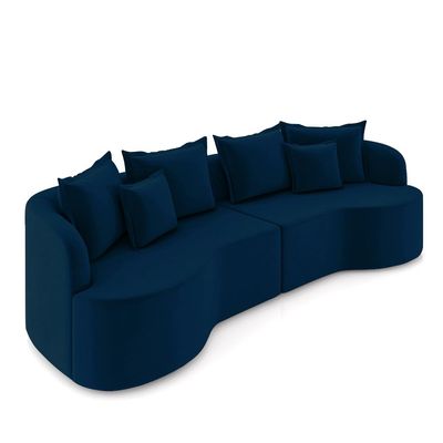 Sofá Living Decorativo Salinas 4 Lugares com Almofadas 290cm Modulado Veludo Azul G33 - Gran Belo