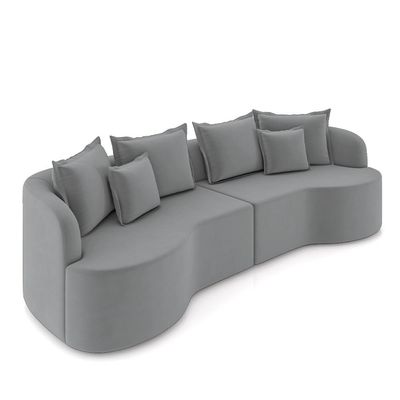 Sofá Living Decorativo Salinas 4 Lugares com Almofadas 290cm Modulado Veludo Cinza G33 - Gran Belo
