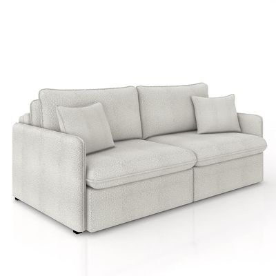 Sofá Reclinável e Retrátil Gandalf Bipartido 214cm Caixa Zero com Almofadas Bouclê Cinza G33 - Gran Belo