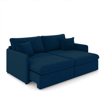 Sofá Reclinável e Retrátil Gandalf Bipartido 214cm Caixa Zero com Almofadas Veludo Azul G33 - Gran Belo