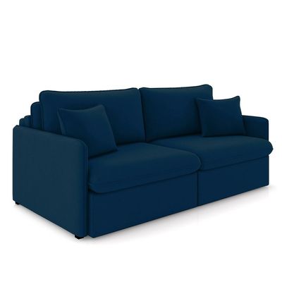 Sofá Reclinável e Retrátil Gandalf Bipartido 214cm Caixa Zero com Almofadas Veludo Azul G33 - Gran Belo