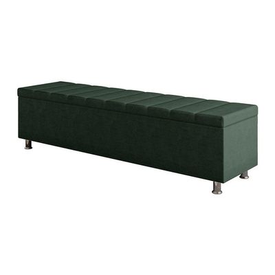 Calçadeira Baú Recamier Estofado Casal 140 Cm ônix Veludo Verde