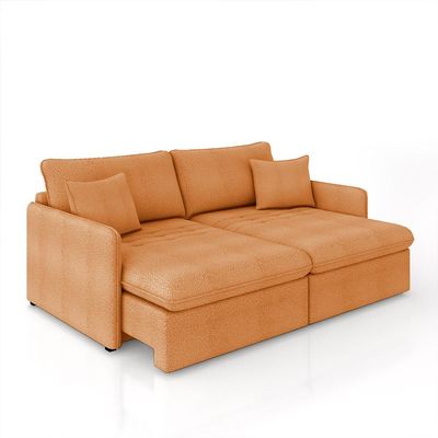 Sofá Reclinável e Retrátil Gandalf Bipartido 254cm Caixa Zero com Almofadas Bouclê Terracota G33 - Gran Belo