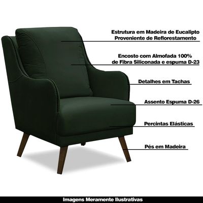 Poltrona Decorativa Catar com Tachas Veludo Verde - Gran Belo