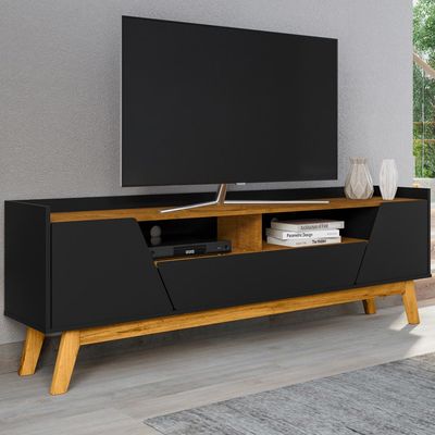 Rack Para Sala de Estar TV 70 Pol 180cm Morello B02 Preto Fosco Naturalle - Lyam Decor