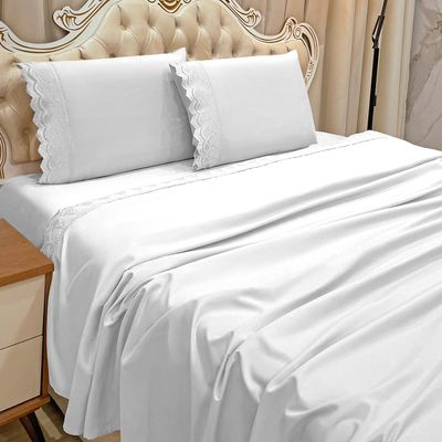 Jogo Cama Lençol Loren King Bordado Inglês Micro Percal 300 Fios 4 Peças - Branco