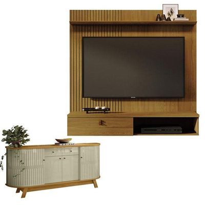 Estante Home Theater Suspenso íris Cumaru Com Aparador Para Sala Buffet Mônaco Cumaru Opala - Madetec