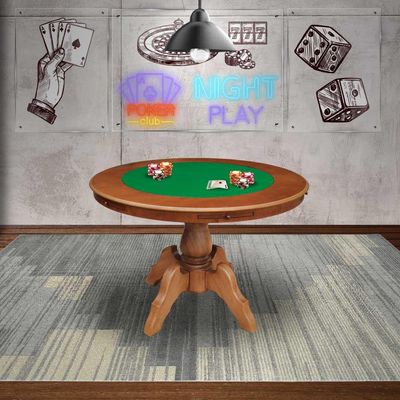Mesa de Jogos Carteado Redonda Montreal 6 Lugares Tampo Reversível com Gavetas e Porta Copos Amêndoa - Gran Belo