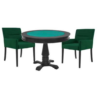 Mesa de Jogos Carteado Victoria Redonda Tampo Reversível Preto 2 Cadeiras Vicenza Verde - Gran Belo