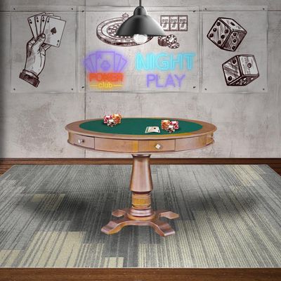Mesa de Jogos Carteado 4 Lugares Victoria Tampo Reversível com Gavetas e Porta Copo Amêndoa GranBelo
