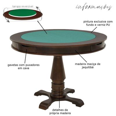 Mesa de Jogos Carteado Victoria Redonda Tampo Reversível Imbuia 2 Cadeiras Vicenza Nude - Gran Belo
