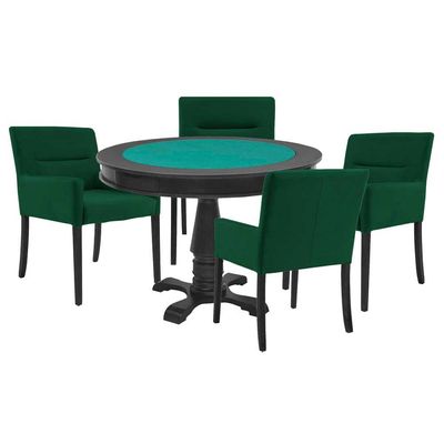 Mesa de Jogos Carteado Victoria Redonda Tampo Reversível Preto 4 Cadeiras Vicenza Verde - Gran Belo