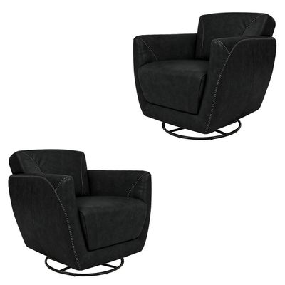 Kit 2 Poltronas Decorativas Valentina Sala de Estar Giratória Couro Preto Manchado G40 - Gran Belo