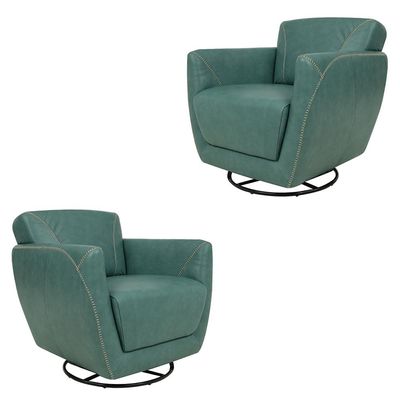 Kit 2 Poltronas Decorativas Valentina Sala de Estar Giratória Couro Azul Turquesa Manchado G40 - Gran Belo