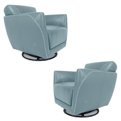 Kit 2 Poltronas Decorativas Valentina Sala de Estar Giratória Couro Azul Celeste G40 - Gran Belo