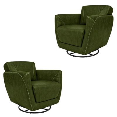 Kit 2 Poltronas Decorativas Valentina Sala de Estar Giratória Couro Verde Manchado G40 - Gran Belo