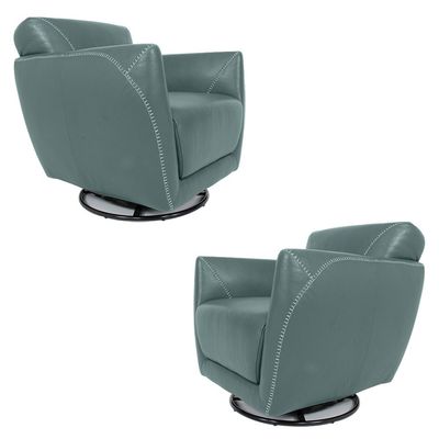 Kit 2 Poltronas Decorativas Valentina Sala de Estar Giratória Couro Azul Majestic G40 - Gran Belo