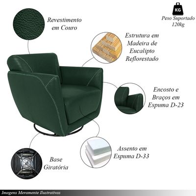 Kit 2 Poltronas Decorativas Valentina Sala de Estar Giratória Couro Verde Brilho G40 - Gran Belo