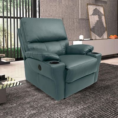 Poltrona do Papai Sala de Cinema Mia Reclinável Retrátil Power Elétrico Base Fixa Couro Azul Majestic G40 - Gran Belo