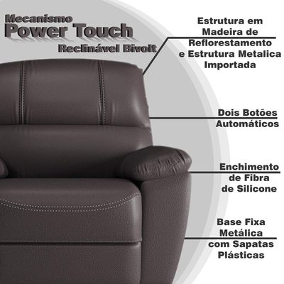 Poltrona do Papai Reclinável Elétrica Armênia Power Touch Couro Cappuccino - Gran Belo