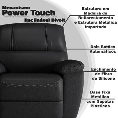 Poltrona do Papai Reclinável Elétrica Armênia Power Touch Couro Preto - Gran Belo