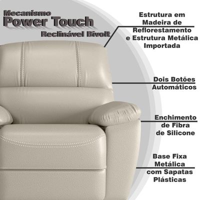Poltrona do Papai Reclinável Elétrica Armênia Power Touch Couro Off White - Gran Belo