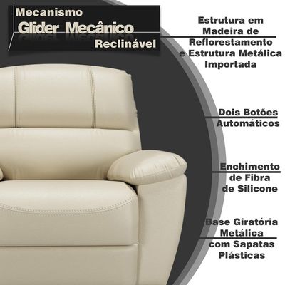 Poltrona do Papai Reclinável Giratória Armênia Glider Mecânico Couro Off White - Gran Belo
