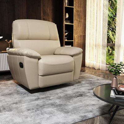 Poltrona do Papai Reclinável Giratória Armênia Glider Mecânico Couro Off White - Gran Belo