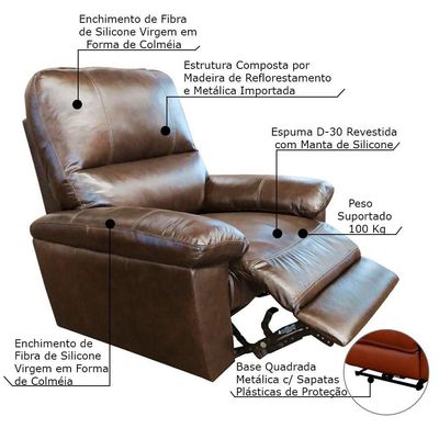 Poltrona do Papai Reclinável Elétrica Armênia Power Touch Couro Marrom - Gran Belo