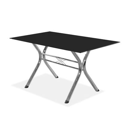 Conjunto Sala de Jantar Mesa Montana Tampo de Vidro 120x80cm e 4 Cadeiras Íris Aço Cromado Aço Nobre Preto/Preto