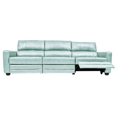 Sofá Sala de Cinema Elétrico Maldivas Reclinável Retrátil 4 Lugares 281cm Couro Azul Claro G40 - Gran Belo