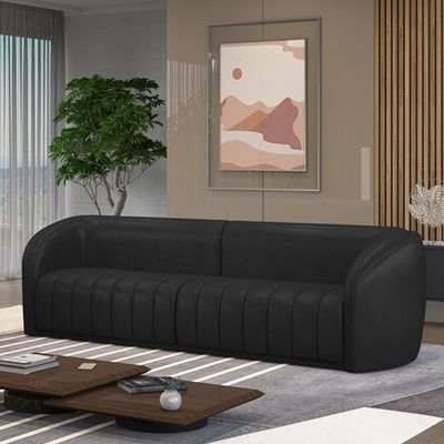 Sofá Decorativo Sala de Estar 332cm Adam 4 Lugares PU Preto G45 - Gran Belo