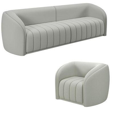 Conjunto Sala de Estar Sofá 332cm 4 Lugares e Poltrona Adam Veludo Cinza Claro G45 - Gran Belo