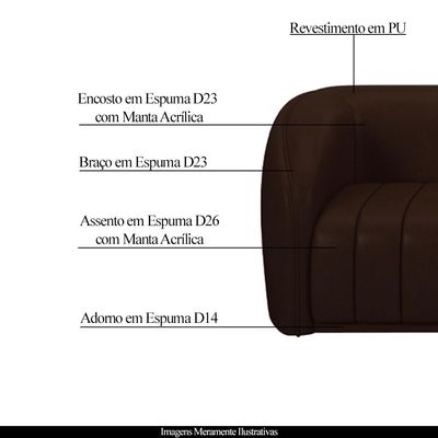 Sofá Decorativo Sala de Estar 292cm Adam 4 Lugares PU Marrom G45 - Gran Belo