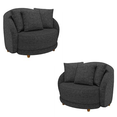 Kit 2 Poltronas Decorativas Base Fixa Galáxia com Almofadas Linho Chumbo G45 - Gran Belo