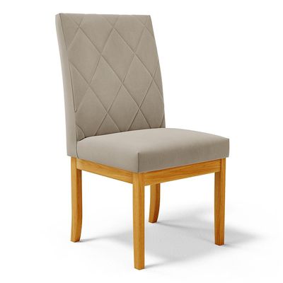 Cadeira de Sala de Jantar Estofada Gomes Madeira Maciça Suede Bege G78 - Gran Belo