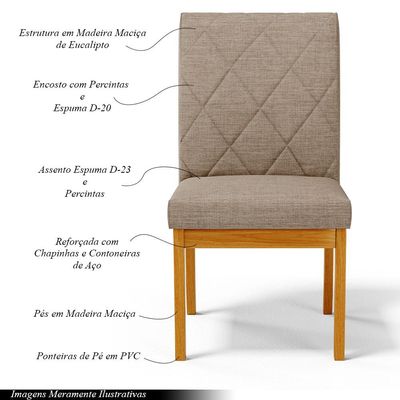 Kit 5 Cadeiras de Sala de Jantar Estofadas Gomes Madeira Maciça Linho Bege Escuro G78 - Gran Belo