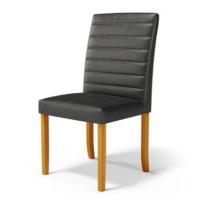 Cadeira de Sala de Jantar Estofada Veiga Madeira Maciça PU Preto G78 - Gran Belo