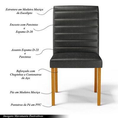 Cadeira de Sala de Jantar Estofada Veiga Madeira Maciça PU Preto G78 - Gran Belo