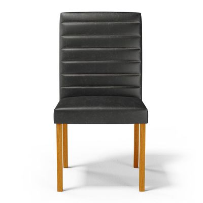 Cadeira de Sala de Jantar Estofada Veiga Madeira Maciça PU Preto G78 - Gran Belo