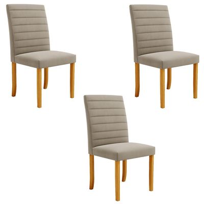 Kit 3 Cadeiras de Sala de Jantar Estofadas Veiga Madeira Maciça Suede Bege G78 - Gran Belo