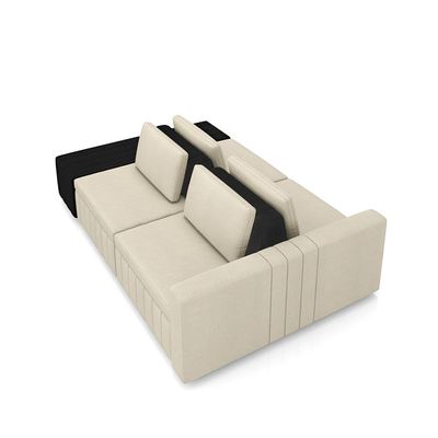 Sofá Ilha com Encosto e Almofadas Móveis Olimpo 265cm Modulado Linho/PU Bege/Preto G45 - Gran Belo