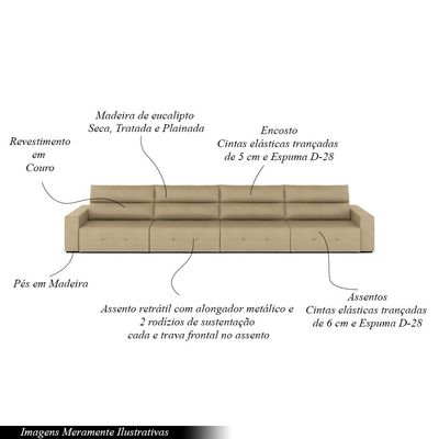 Sofá Retrátil 8 Lugares 484cm 4 Módulos Nero Couro Bege G52 - Gran Belo