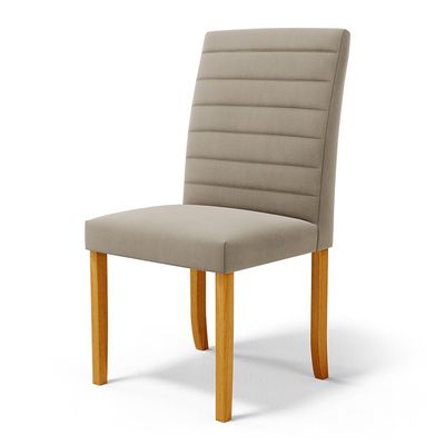 Cadeira de Sala de Jantar Estofada Veiga Madeira Maciça Suede Bege G78 - Gran Belo