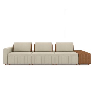 Sofá Ilha com Encosto e Almofadas Móveis Olimpo 365cm Modulado Linho/PU Bege/Caramelo G45 - Gran Belo