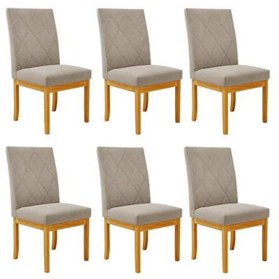 Kit 6 Cadeiras de Sala de Jantar Estofadas Gomes Madeira Maciça Suede Bege G78 - Gran Belo