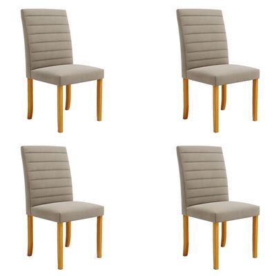 Kit 4 Cadeiras de Sala de Jantar Estofadas Veiga Madeira Maciça Suede Bege G78 - Gran Belo