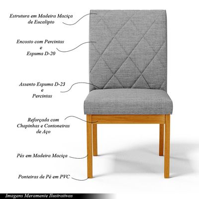 Kit 4 Cadeiras de Sala de Jantar Estofadas Gomes Madeira Maciça Linho Cinza G78 - Gran Belo